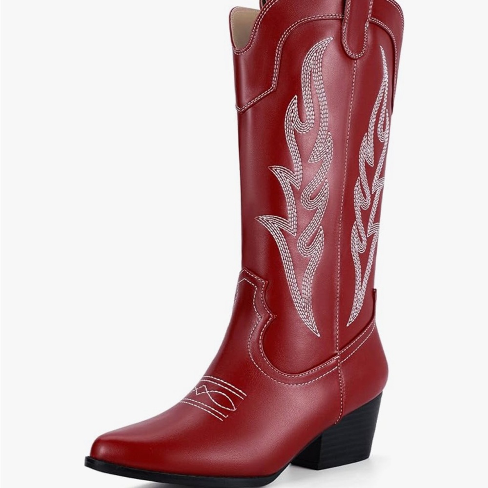 IDIFU Red Western Heeled Boots